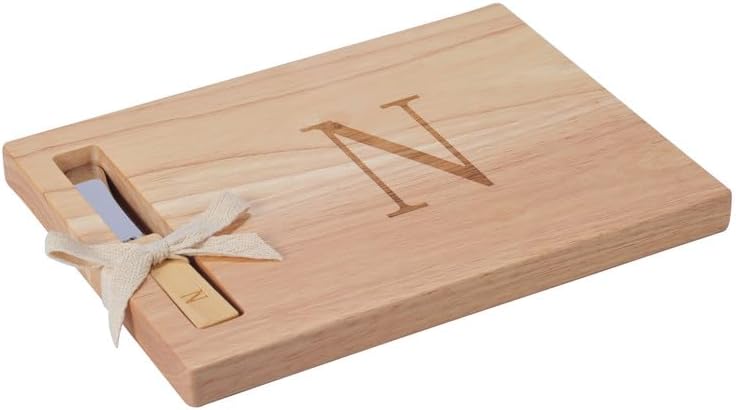 Miicol Wood Charcuterie Board, Monogram Cheese Board 10 Inch, Personalized Initial Cutting Board with Spreader, Unique Housewarming Gift, Ideal for Kitchen, Home, Letter N - Image 1