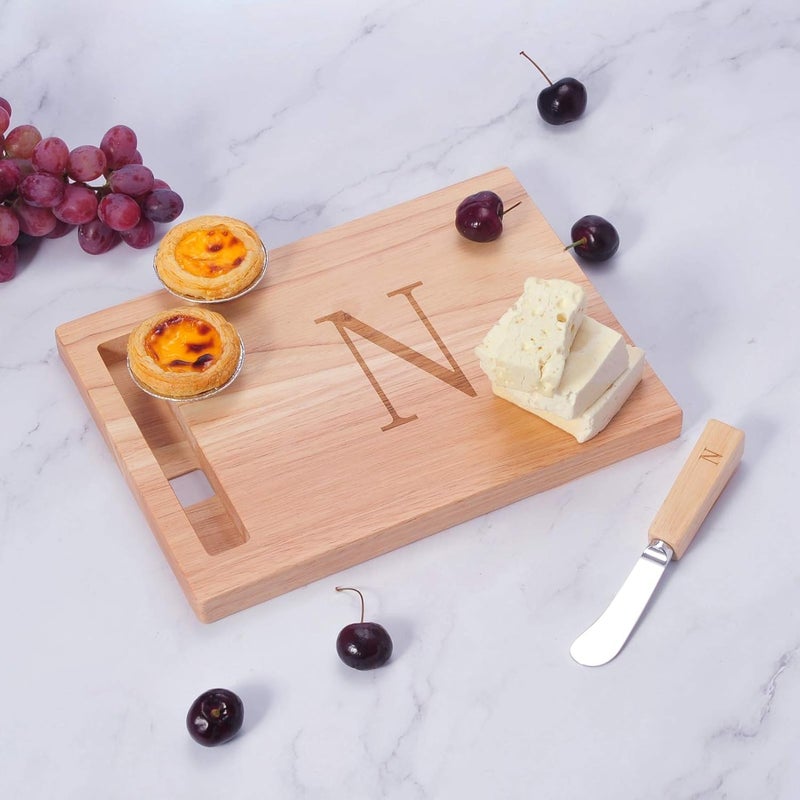 Miicol Wood Charcuterie Board, Monogram Cheese Board 10 Inch, Personalized Initial Cutting Board with Spreader, Unique Housewarming Gift, Ideal for Kitchen, Home, Letter N - Image 4