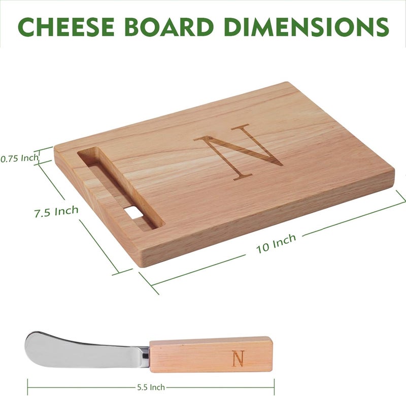 Miicol Wood Charcuterie Board, Monogram Cheese Board 10 Inch, Personalized Initial Cutting Board with Spreader, Unique Housewarming Gift, Ideal for Kitchen, Home, Letter N - Image 2