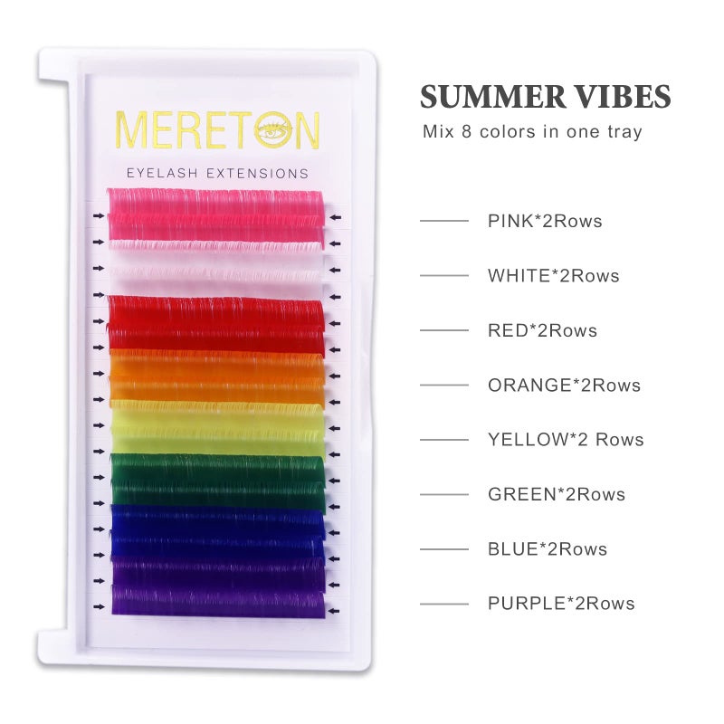 MERETON 16 Rows Colored Lash Extensions White Pink Red Golden Yellow Green Blue Purple Mix Color 0.07mm D Curl Color Lashes Extension Individual Single Classic Eyelash Extensions(0.07 D 14mm) - Image 2