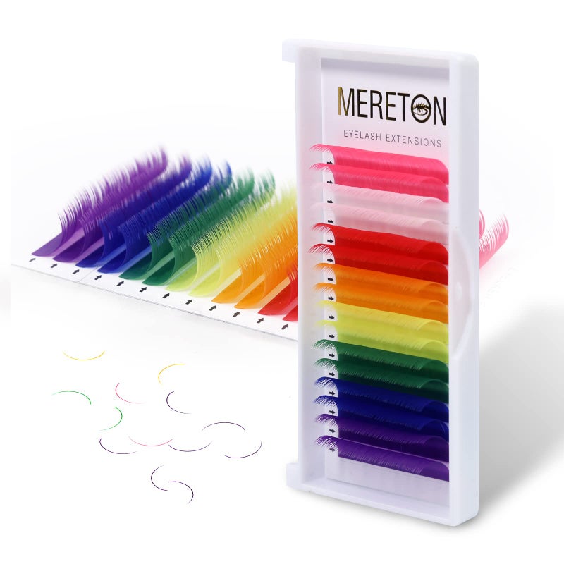 MERETON 16 Rows Colored Lash Extensions White Pink Red Golden Yellow Green Blue Purple Mix Color 0.07mm D Curl Color Lashes Extension Individual Single Classic Eyelash Extensions(0.07 D 14mm) - Image 1