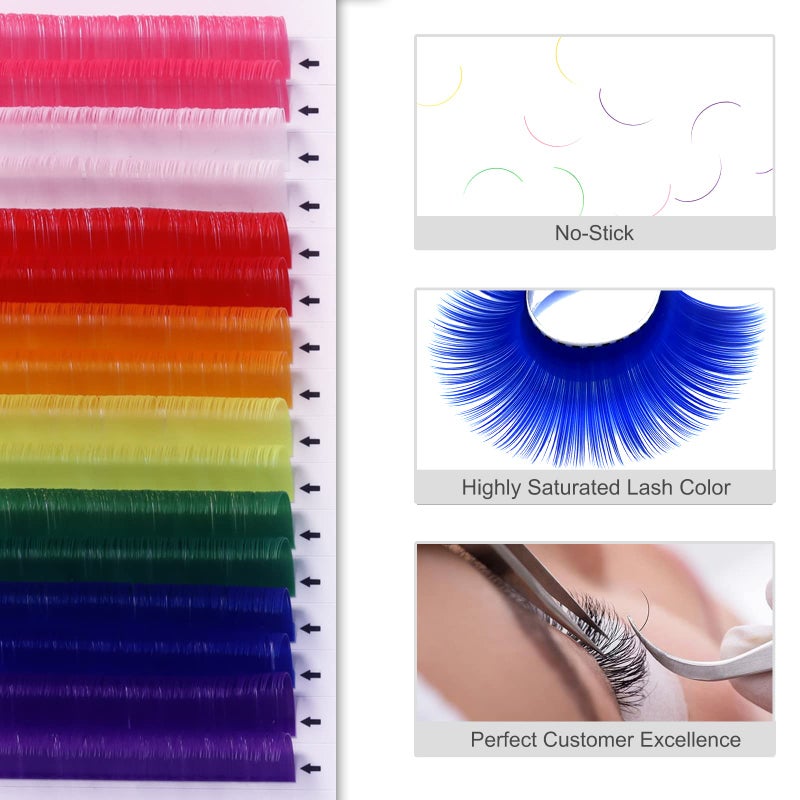 MERETON 16 Rows Colored Lash Extensions White Pink Red Golden Yellow Green Blue Purple Mix Color 0.07mm D Curl Color Lashes Extension Individual Single Classic Eyelash Extensions(0.07 D 14mm) - Image 5