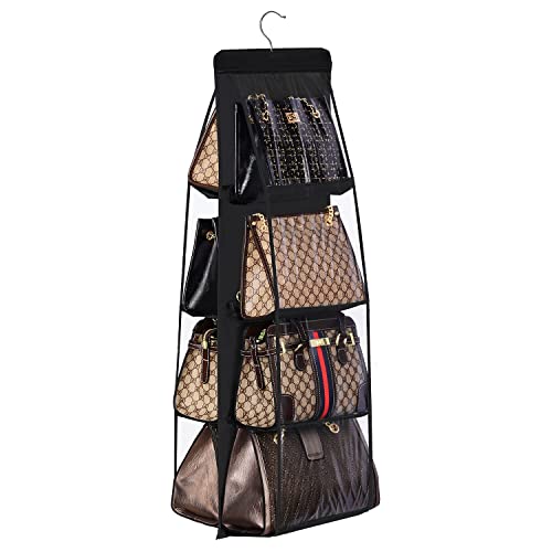Lirex Handbag Hanging Organizer, 8 Pocket Purse Storage Hanger Oxford Cloth Closet for Family Closet Bedroom, Foldable and Universal Fit (Black) - Image 1