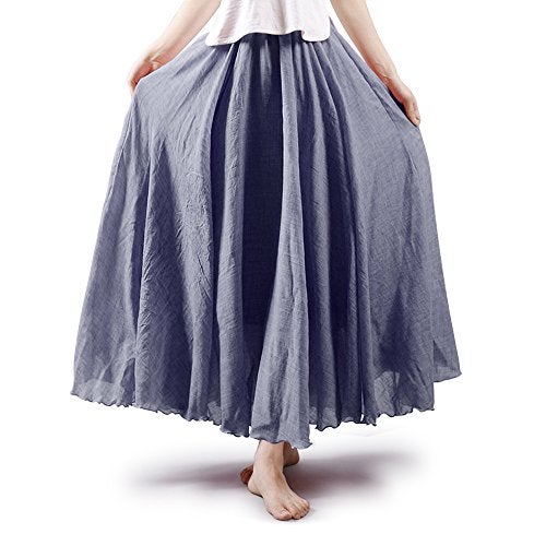 OCHENTA Women's Casual Cotton Long Maxi Skirt Flowy Boho for Summer Beach Goth Fairy Renaissance Weekend Skirts 95CM Grey - Image 1