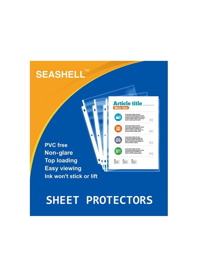 Seashell 300Pcs Non Glare Sheet Protectors 8.5 X 11 Page Protectors Reinforced 3 Holes 2 Mil Thick Top Loading Page Protectors Plastic Sleeves For 3 Ring Binder Acid Free & Archival Safe - Image 1
