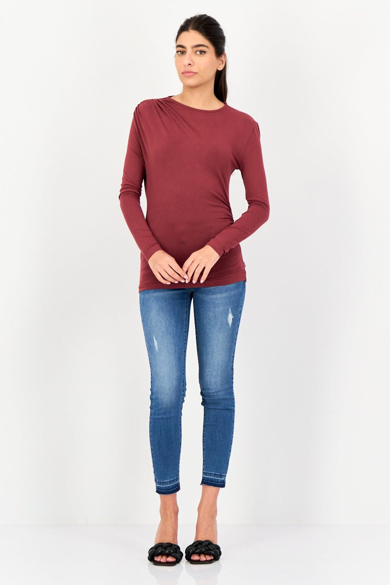 Levi's Women Crew Neck Long Sleeve Solid Shirt, Maroon - Image 4