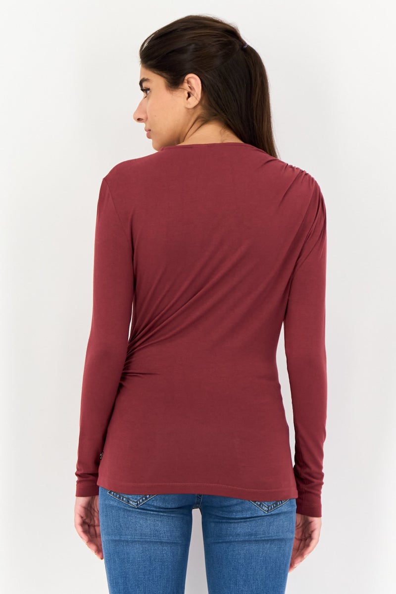 Levi's Women Crew Neck Long Sleeve Solid Shirt, Maroon - Image 2