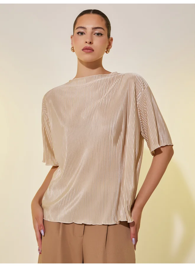 Take Two Take Two Plain Pleated Round Neck Regular Fit T-Shirt