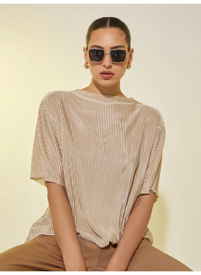 Take Two Take Two Plain Pleated Round Neck Regular Fit T-Shirt