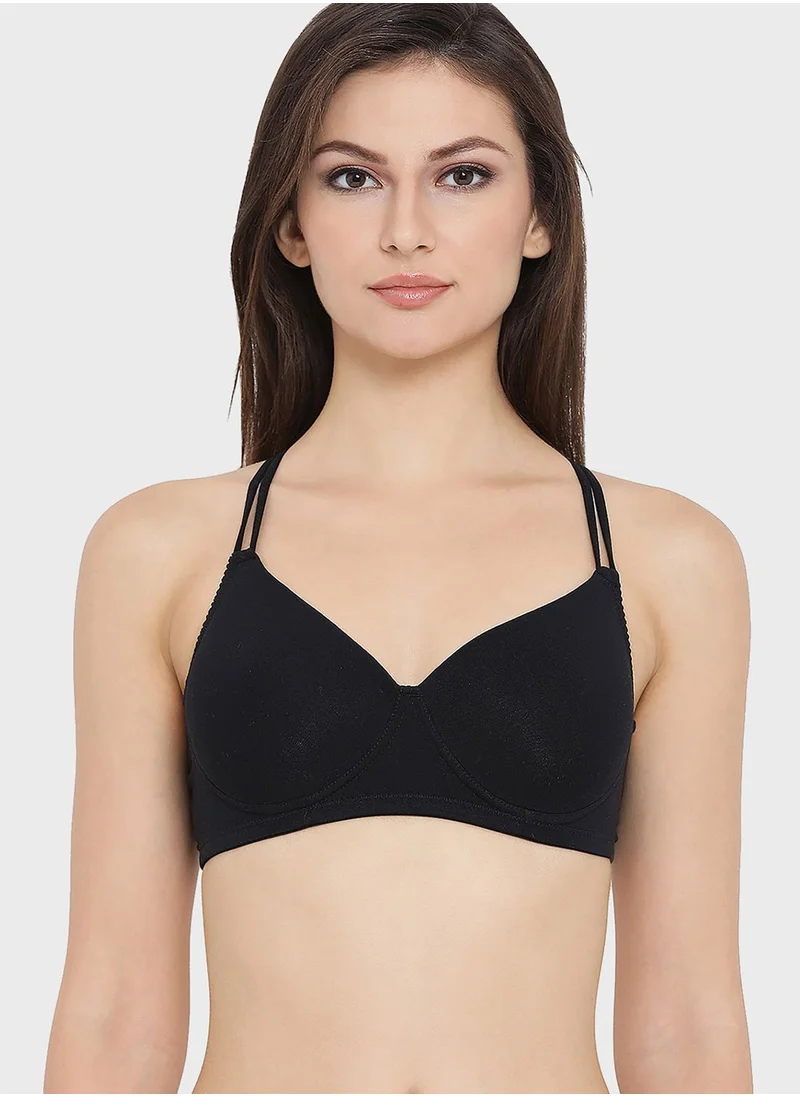 Clovia Cotton Padded Non-Wired T-Shirt Crossback Bra