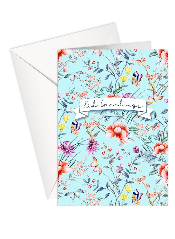 Share the Love Eid - EID MUBARAK - FLORAL - LITE BLUE - Greeting Card - Image 1