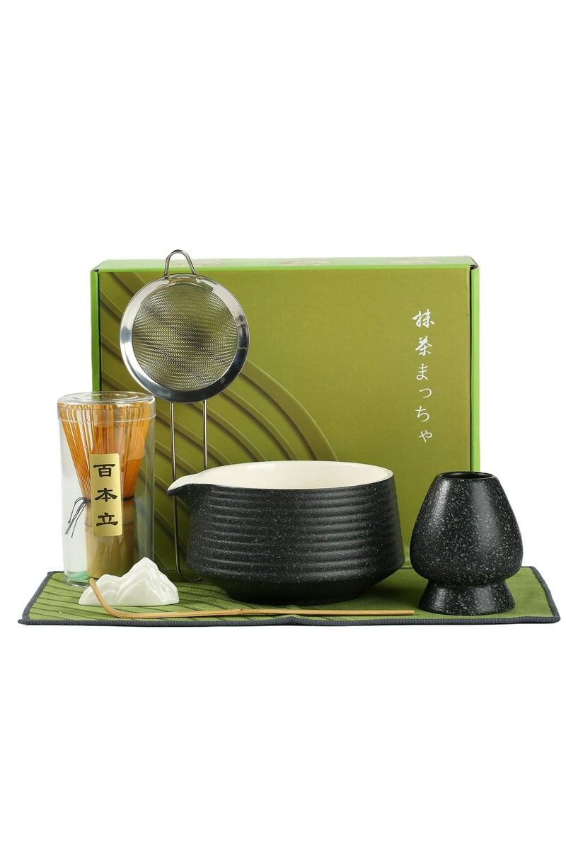 Dominy Matcha Whisk Set, Ceramic Matcha Set with Spout, Matcha Bowl Kit with Sifter, Whisk and Holder, Bamboo Scoop, Scoop Rest, Tea Towel, 7 Pcs Matcha Kit Set for Making Breakfast/Latte for Matcha Lovers - Image 1