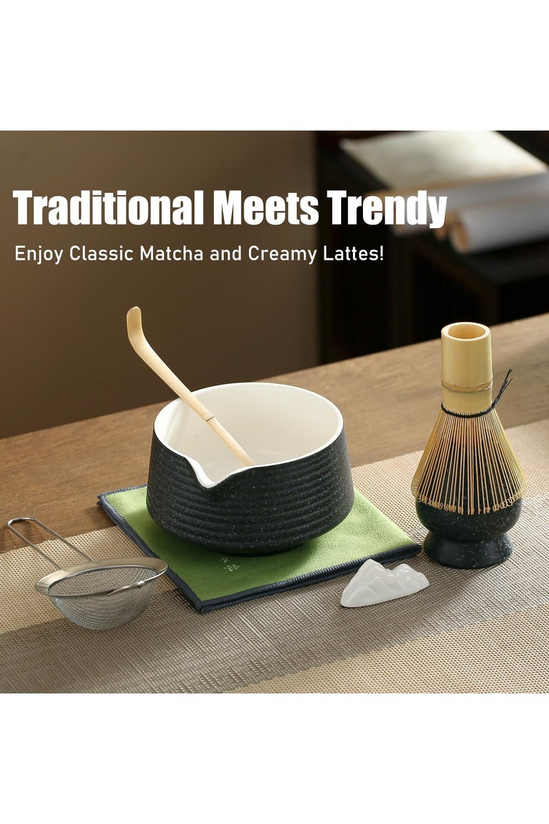 Dominy Matcha Whisk Set, Ceramic Matcha Set with Spout, Matcha Bowl Kit with Sifter, Whisk and Holder, Bamboo Scoop, Scoop Rest, Tea Towel, 7 Pcs Matcha Kit Set for Making Breakfast/Latte for Matcha Lovers - Image 2