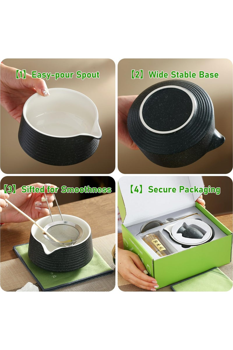 Dominy Matcha Whisk Set, Ceramic Matcha Set with Spout, Matcha Bowl Kit with Sifter, Whisk and Holder, Bamboo Scoop, Scoop Rest, Tea Towel, 7 Pcs Matcha Kit Set for Making Breakfast/Latte for Matcha Lovers - Image 3