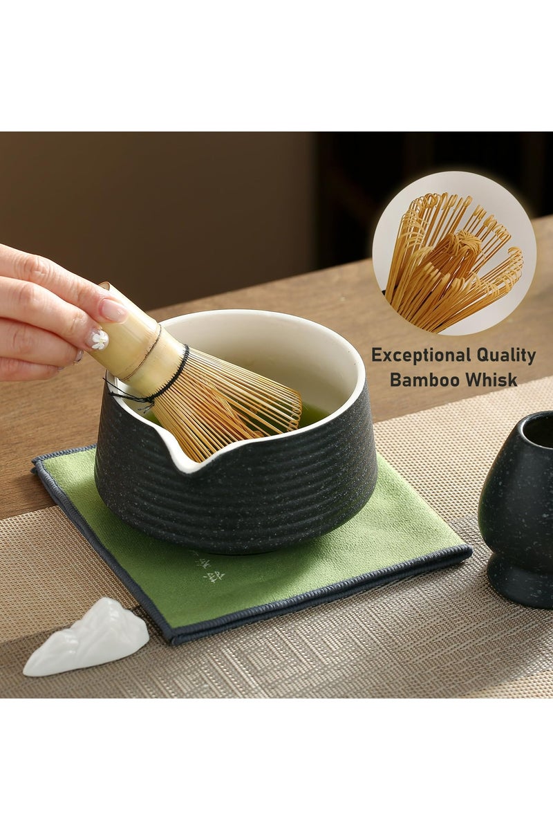 Dominy Matcha Whisk Set, Ceramic Matcha Set with Spout, Matcha Bowl Kit with Sifter, Whisk and Holder, Bamboo Scoop, Scoop Rest, Tea Towel, 7 Pcs Matcha Kit Set for Making Breakfast/Latte for Matcha Lovers - Image 4