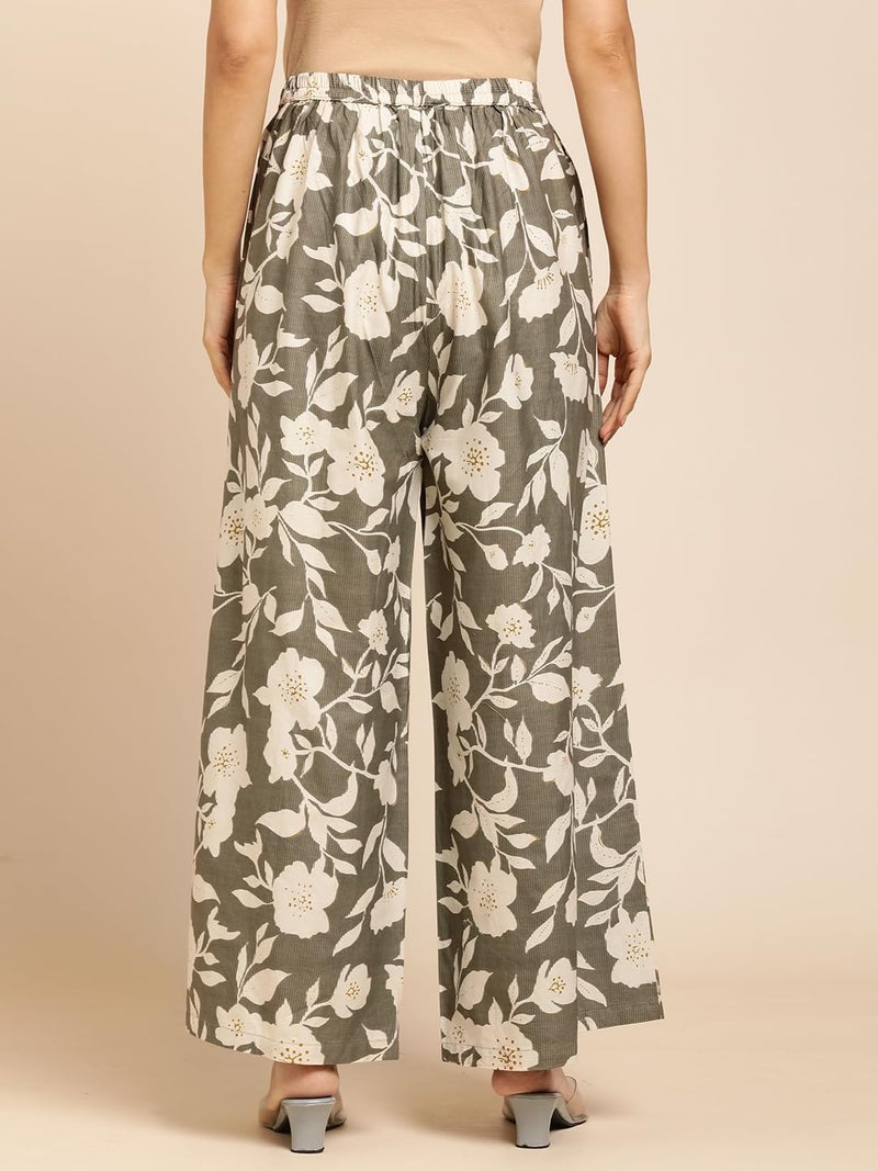 RATAN Women's Cotton Printed Loose Fit Flared Wide Leg Mid Rise Palazzo Pants (CFP-Brown-XX-Large) - Image 3