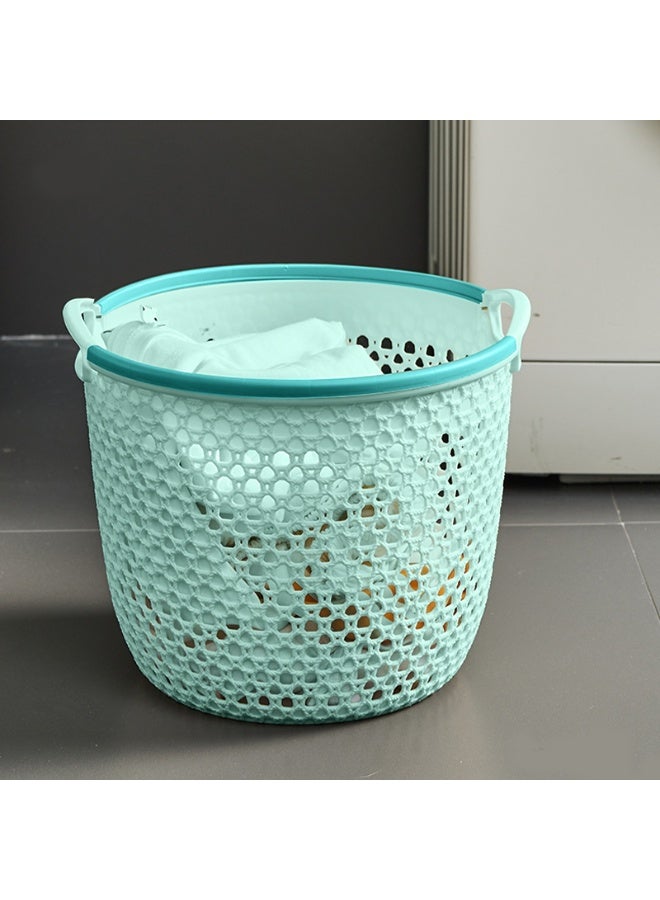 ايست من نون سلة غسيل بلاستيكية محمولة مع مقابض جانبية سلة دائرية لتخزين الملابس المتسخة في الحمام أو غرفة النوم، قطر 31.5 × 26 سم، أزرق فاتح - Image 1