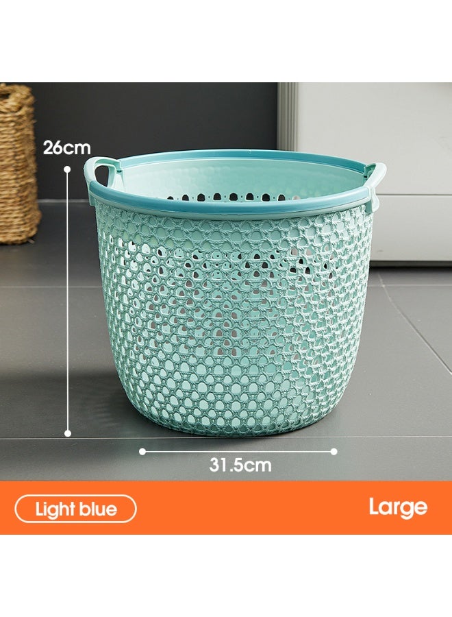 ايست من نون سلة غسيل بلاستيكية محمولة مع مقابض جانبية سلة دائرية لتخزين الملابس المتسخة في الحمام أو غرفة النوم، قطر 31.5 × 26 سم، أزرق فاتح - Image 2