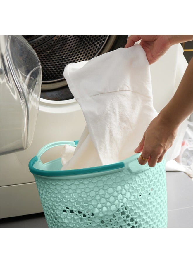 ايست من نون سلة غسيل بلاستيكية محمولة مع مقابض جانبية سلة دائرية لتخزين الملابس المتسخة في الحمام أو غرفة النوم، قطر 31.5 × 26 سم، أزرق فاتح - Image 3