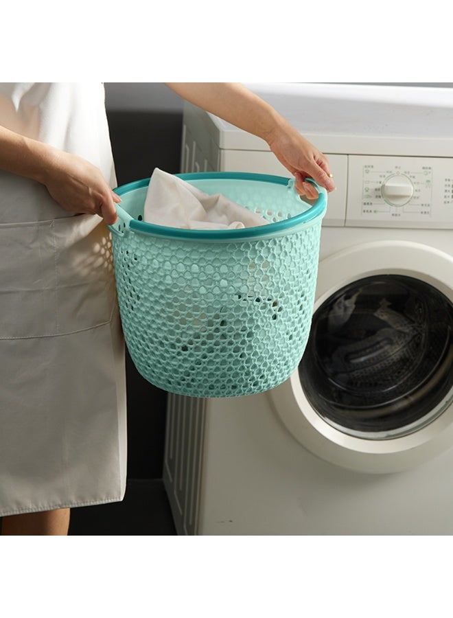 ايست من نون سلة غسيل بلاستيكية محمولة مع مقابض جانبية سلة دائرية لتخزين الملابس المتسخة في الحمام أو غرفة النوم، قطر 31.5 × 26 سم، أزرق فاتح - Image 5