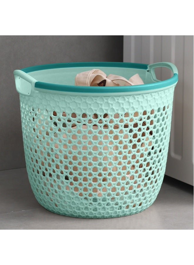 ايست من نون سلة غسيل بلاستيكية محمولة مع مقابض جانبية سلة دائرية لتخزين الملابس المتسخة في الحمام أو غرفة النوم، قطر 31.5 × 26 سم، أزرق فاتح - Image 4