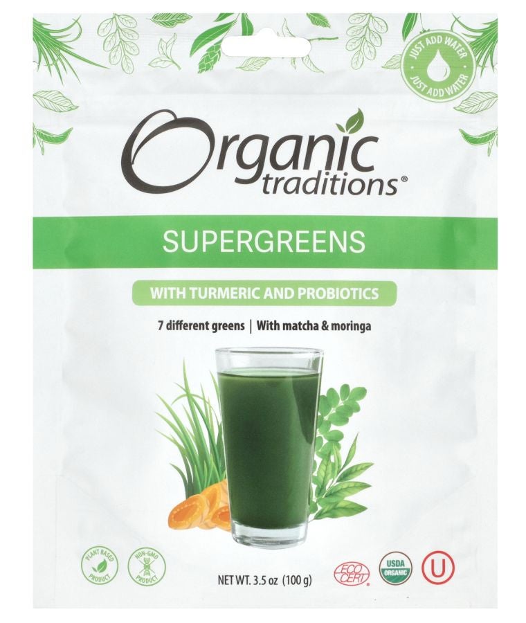 Organic Traditions Supergreens with Turmeric and Probiotics 3.5 oz (100 g)