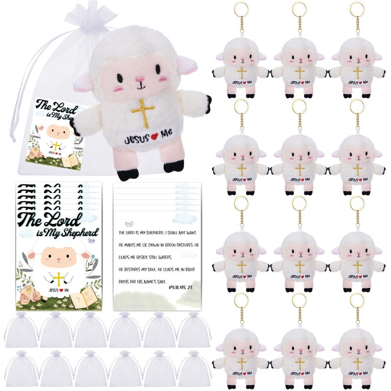 LeYoHa Christian Gifts Lamb Stuffed Animal 12 Pack Baptism Gifts for Girl Boys Cute Sheep Plush Keychain with Jesus Loves Me Perfect for First Communion Party Favors - Image 2
