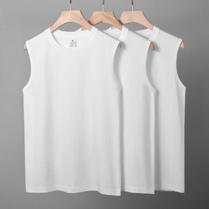 Heavyweight Pure Cotton Sleeveless T-Shirt Men'S Undershirt Solid Color Tank Top 2025 American Style Trendy Sports Sweatshirt Running Fitness - Image 3