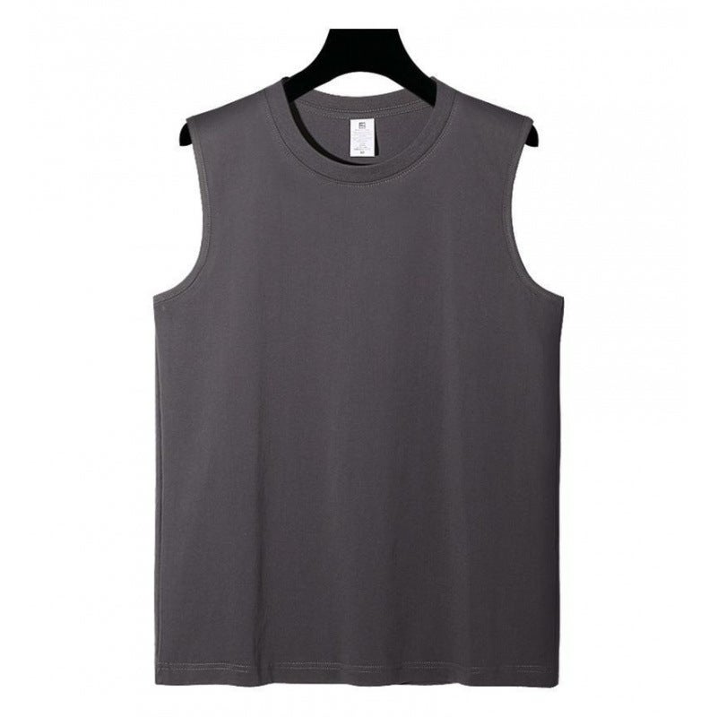 Heavyweight Pure Cotton Sleeveless T-Shirt Men'S Undershirt Solid Color Tank Top 2025 American Style Trendy Sports Sweatshirt Running Fitness - Image 1