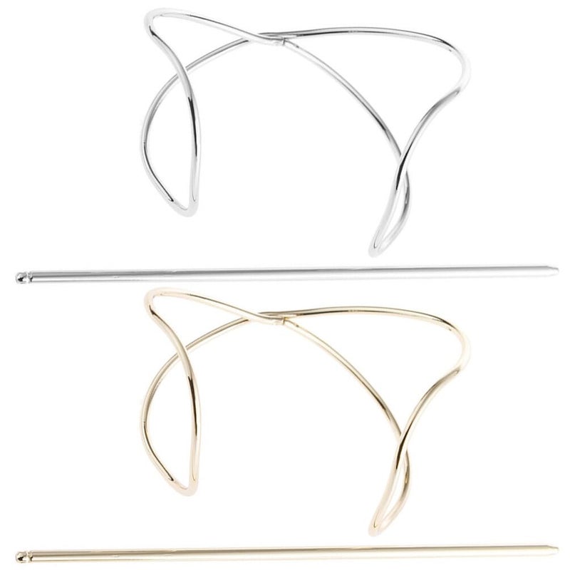 FRCOLOR 2pcs Curved Metal Hairpin Hair Accessories  Hair Clips for Women Hair Bun Holder Hair Cuffs Gold Cage Clips