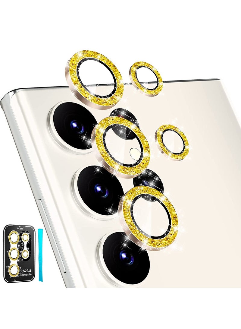 ELTRAZONE Samsung Galaxy S23 Ultra Camera Lens Protector, 9H Tempered Glass + Aluminum Alloy Metal Individual Lens Screen Ring for S23 Ultra 6.8in 5G 2023 - Glitter Gold - Image 1