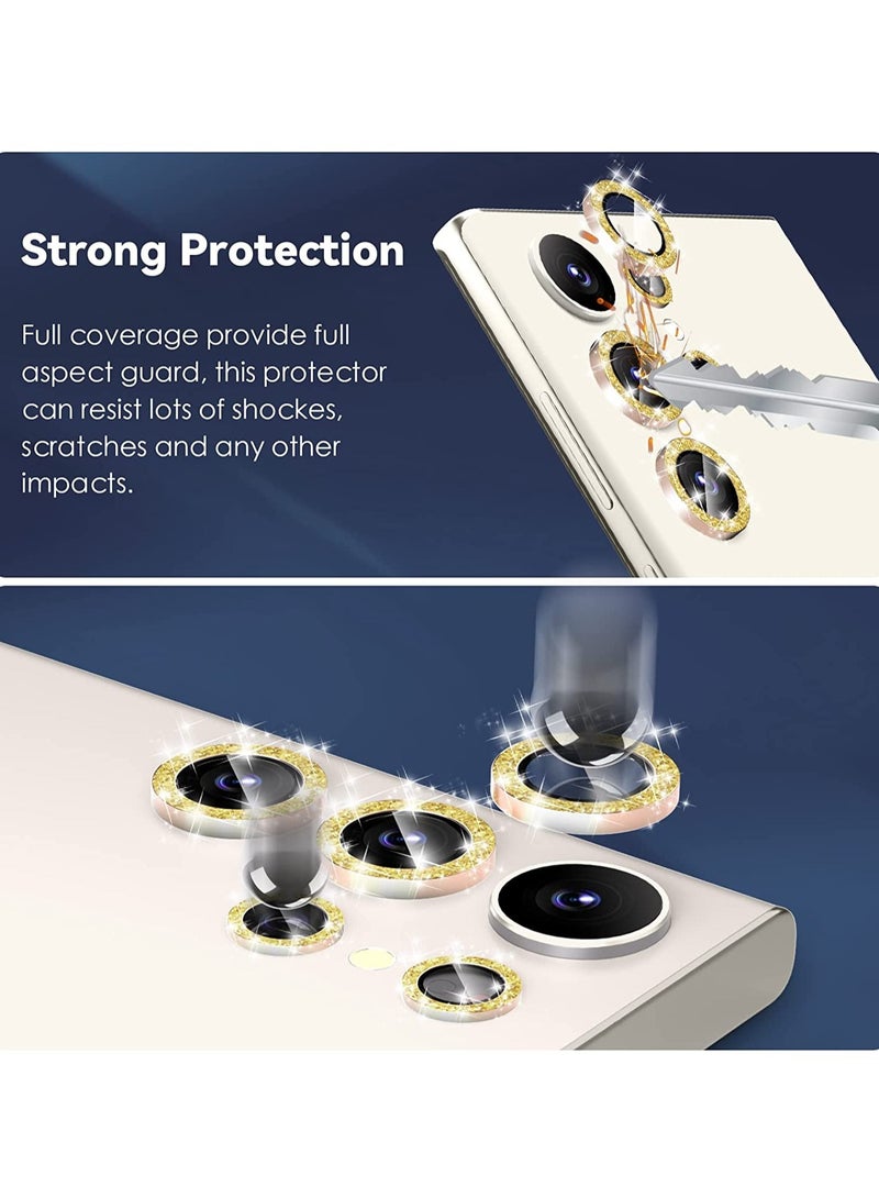 ELTRAZONE Samsung Galaxy S23 Ultra Camera Lens Protector, 9H Tempered Glass + Aluminum Alloy Metal Individual Lens Screen Ring for S23 Ultra 6.8in 5G 2023 - Glitter Gold - Image 4