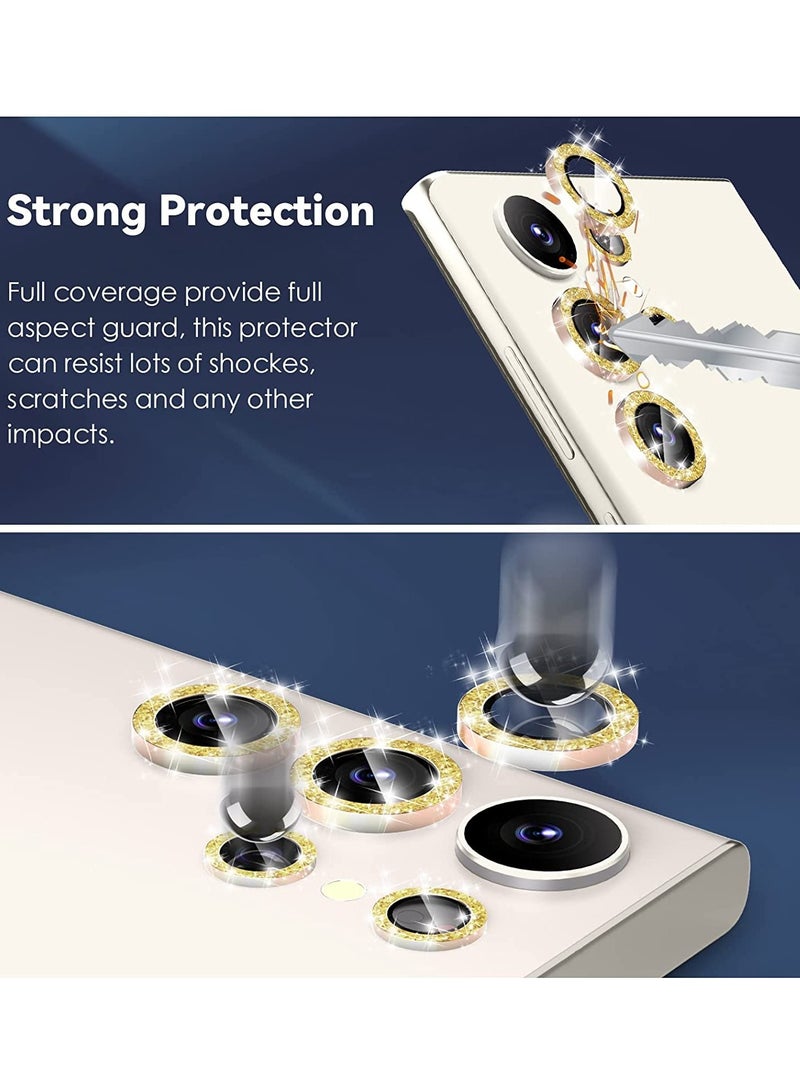 ELTRAZONE Samsung Galaxy S23 Ultra Camera Lens Protector, 9H Tempered Glass + Aluminum Alloy Metal Individual Lens Screen Ring for S23 Ultra 6.8in 5G 2023 - Glitter Gold - Image 2
