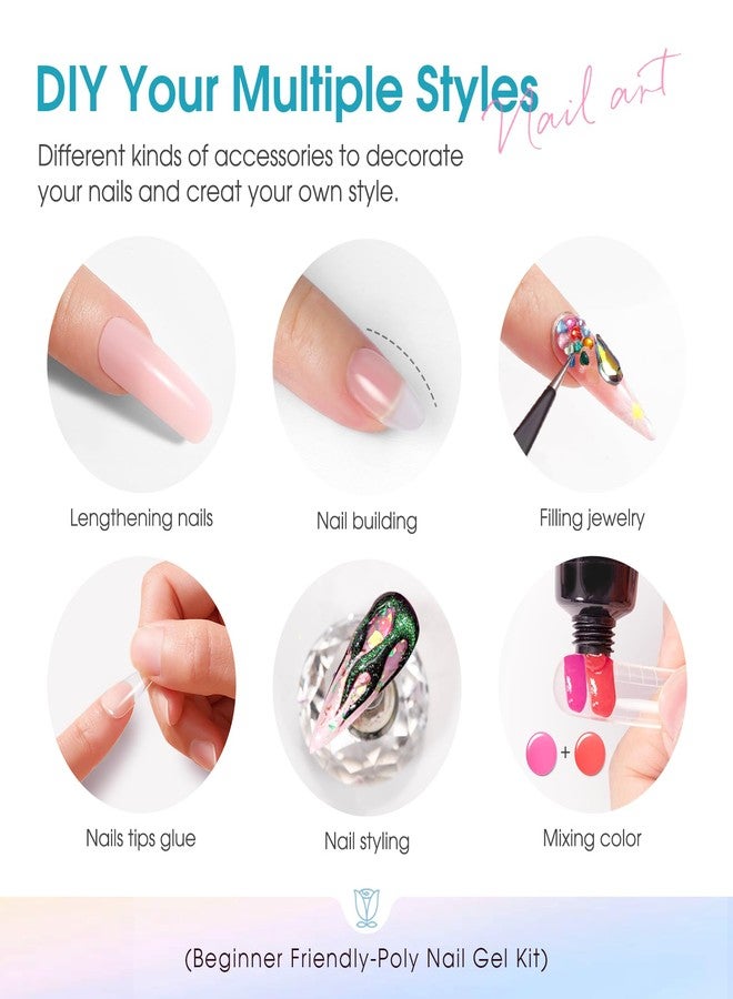 ROSALIND Poly Nail Gel Colors Kit -14 Colors +72 Nail Art Accessories kit Poly Nails Gel Kit Starter Kit with Mini UV Lamp Slip Solution Poly Nail Art Tools for Beginners with Everything - Image 5