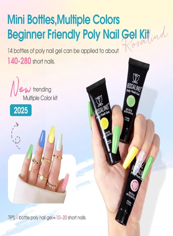 ROSALIND Poly Nail Gel Colors Kit -14 Colors +72 Nail Art Accessories kit Poly Nails Gel Kit Starter Kit with Mini UV Lamp Slip Solution Poly Nail Art Tools for Beginners with Everything - Image 3