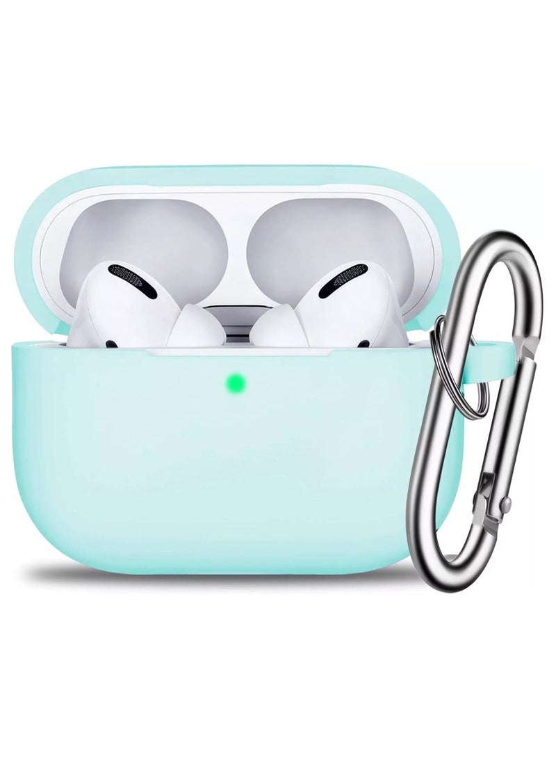 Silicone Shockproof Protective Case Cover for AirPods Pro Turquoise, Shock Resistant with Durable Anti-Lost Carabiner to Securely Attach AirPods to Handbags, Suitcases, Pants Turquoise Key Chain - Image 1
