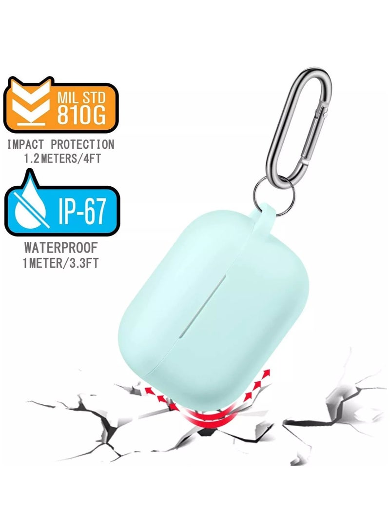 Silicone Shockproof Protective Case Cover for AirPods Pro Turquoise, Shock Resistant with Durable Anti-Lost Carabiner to Securely Attach AirPods to Handbags, Suitcases, Pants Turquoise Key Chain - Image 4