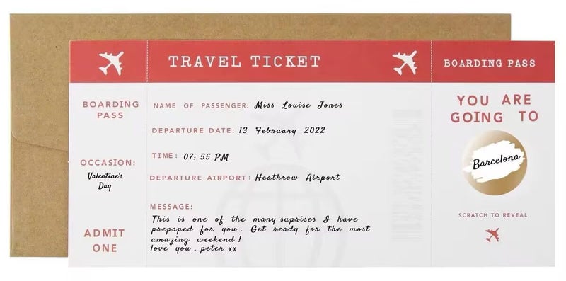 CJ&M Personalised AEROPLANE Scratch Boarding Pass, Surprise Holiday, Vacation, Birthday gift, Faux fake boarding pass, Surprise travel reveal - Image 1