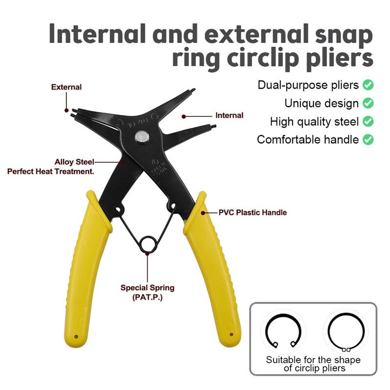 MECRAAF 2 in 1 Multifunction Snap Ring Pliers Circlip Pliers External Internal Retaining Ring Spring Installation Removing Reassembling Dualpurpose Retaining Ring Plier Straight Lock Ring Pliers - Image 2