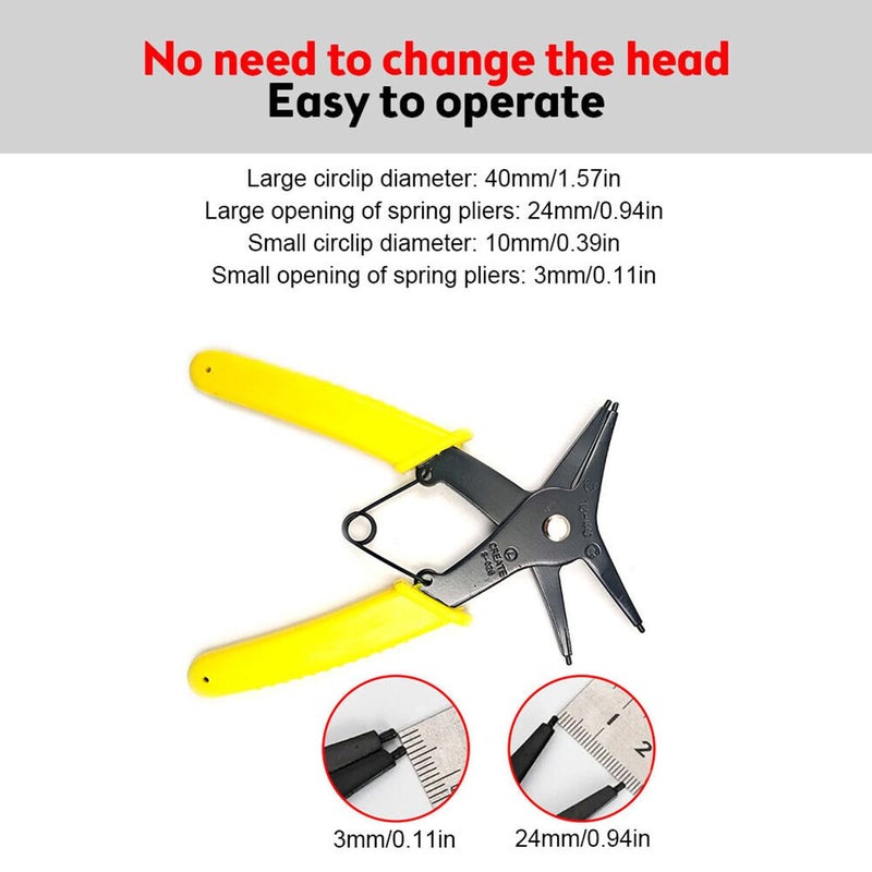 MECRAAF 2 in 1 Multifunction Snap Ring Pliers Circlip Pliers External Internal Retaining Ring Spring Installation Removing Reassembling Dualpurpose Retaining Ring Plier Straight Lock Ring Pliers - Image 4