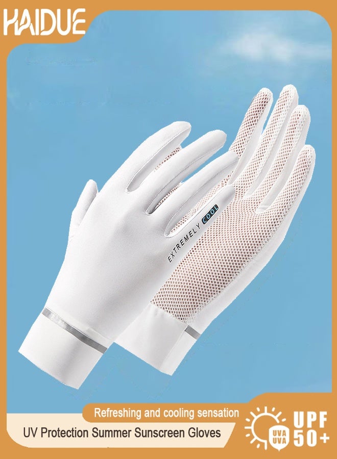 Haidue 1-Pair UV Protection Summer Sunscreen Gloves White - Image 1