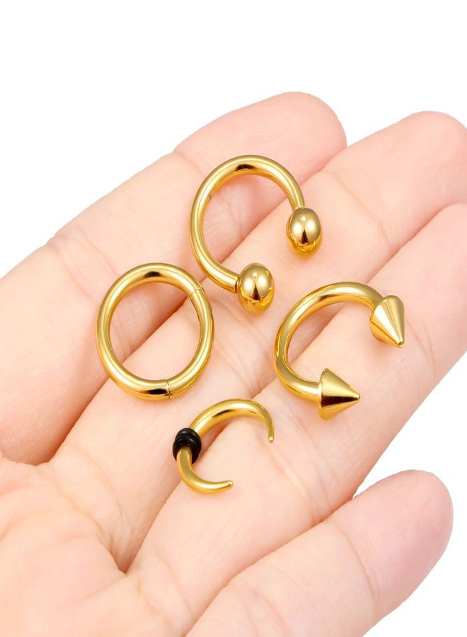 Ftovosyo 4Pcs PA Ring Horseshoe Circular Barbell 316L Surgical Steel Internally Threaded 12G Septum Rings Kit Gold Ear Gauges Pierced Jewelry for Women 12mm - Image 4