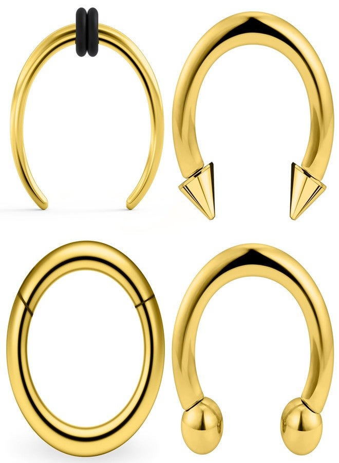 Ftovosyo 4Pcs PA Ring Horseshoe Circular Barbell 316L Surgical Steel Internally Threaded 12G Septum Rings Kit Gold Ear Gauges Pierced Jewelry for Women 12mm - Image 1