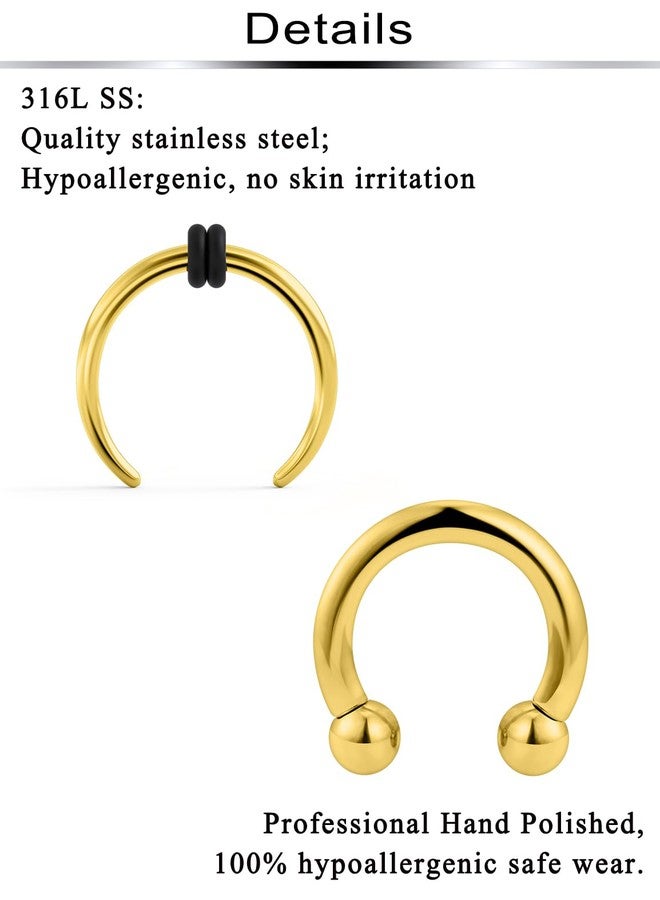 Ftovosyo 4Pcs PA Ring Horseshoe Circular Barbell 316L Surgical Steel Internally Threaded 12G Septum Rings Kit Gold Ear Gauges Pierced Jewelry for Women 12mm - Image 3