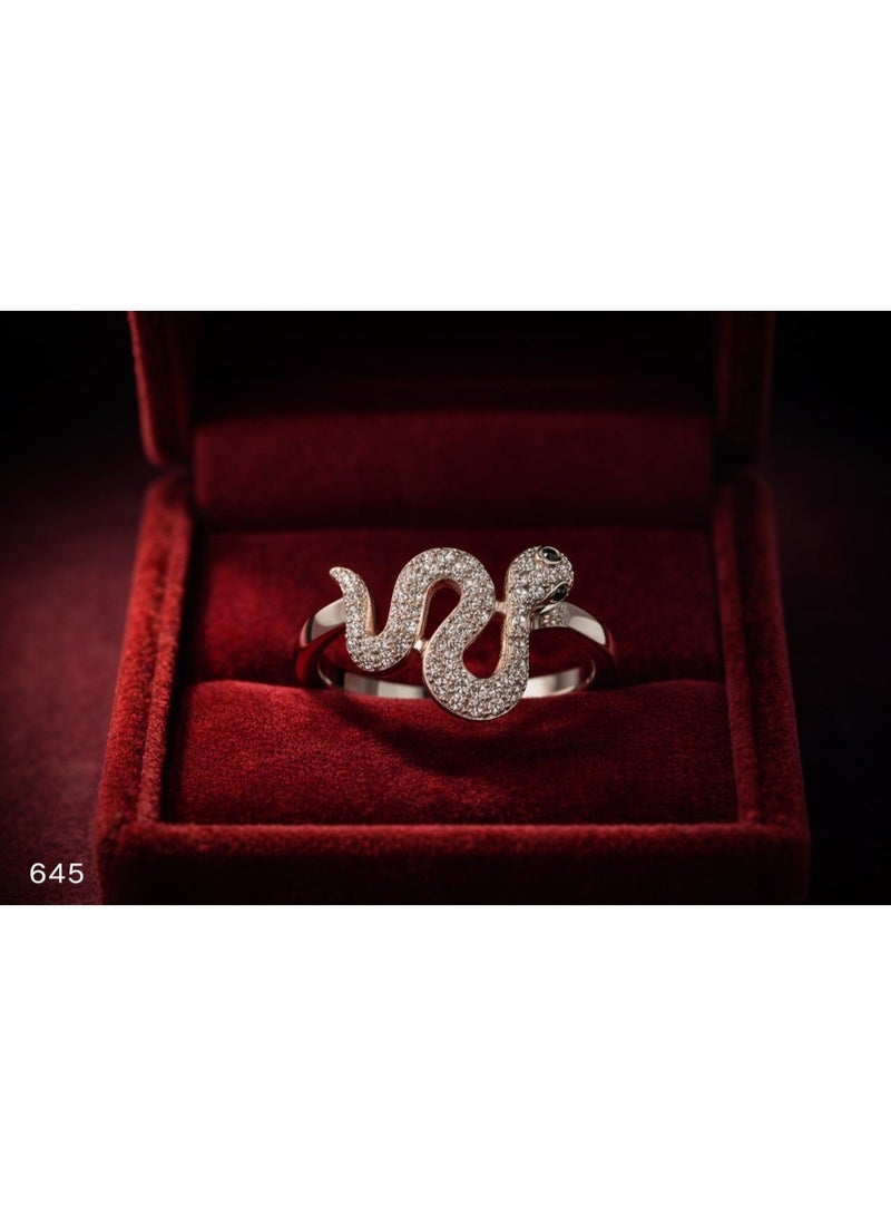 3Diamonds Snake Ring with Cubic Zirconia, Platinum Rhodium Plated - Image 3