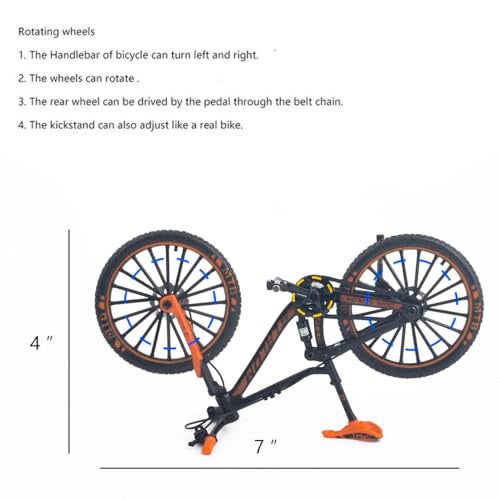 Ailejia Alloy Mountain MTB Bicycle Ornament Model Bike Cake Topper Racing DH Bike Mountain Finger Bicycle Toy Mini XC Bicycle Vehicles Party Decorations Crafts for Home (Black Orange) - Image 2