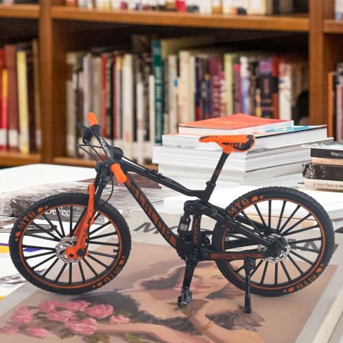 Ailejia Alloy Mountain MTB Bicycle Ornament Model Bike Cake Topper Racing DH Bike Mountain Finger Bicycle Toy Mini XC Bicycle Vehicles Party Decorations Crafts for Home (Black Orange) - Image 4