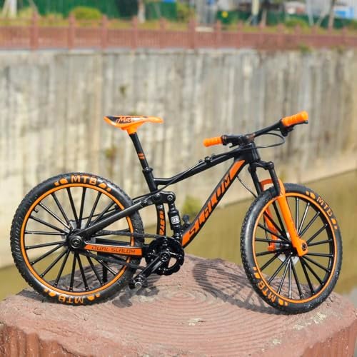 Ailejia Alloy Mountain MTB Bicycle Ornament Model Bike Cake Topper Racing DH Bike Mountain Finger Bicycle Toy Mini XC Bicycle Vehicles Party Decorations Crafts for Home (Black Orange) - Image 5