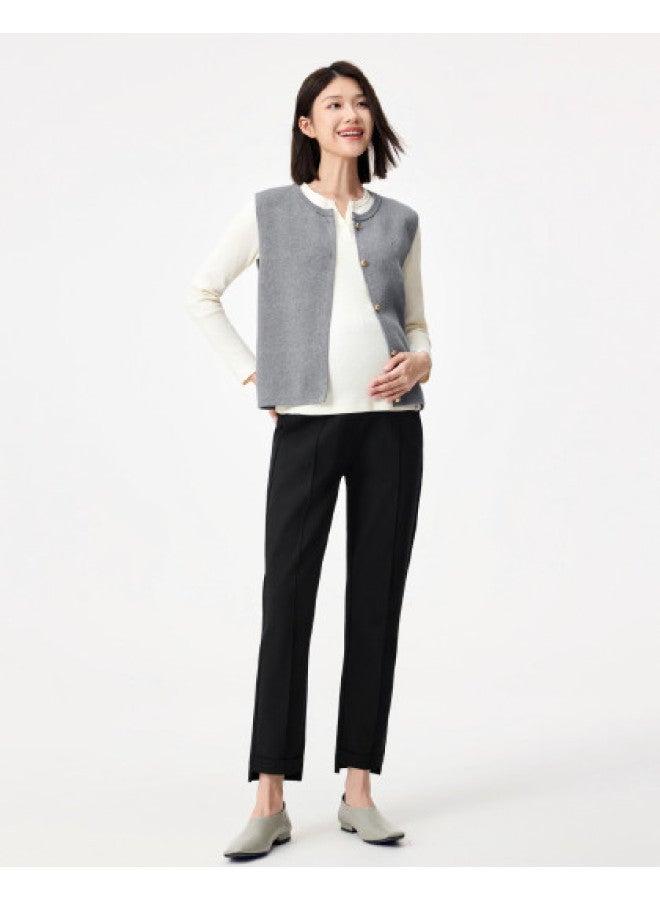 purcotton Autumn And Winter Maternity Knit Ankle Pants With Elastic Waist, Straight Leg Style For A Polished And Commute-Ready Look - Image 1