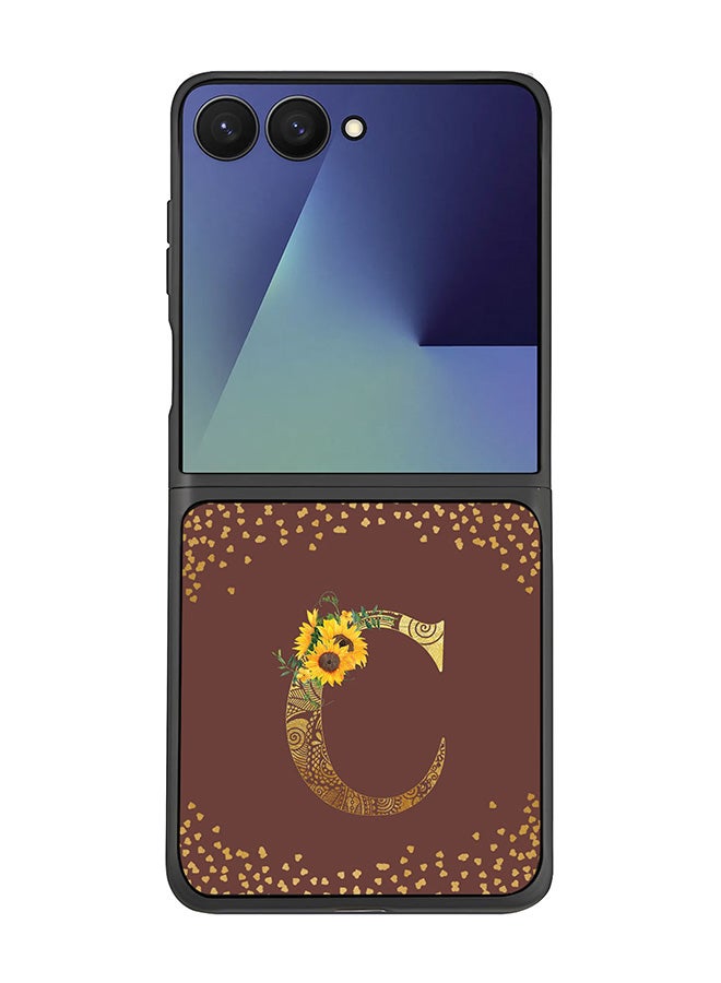 Stylizedd For Samsung Galaxy Z Flip7 Case,Slim fit Camera Protection, Shockproof Thin Phone cover  - Custom Floral Monogram - C  (Brown )
